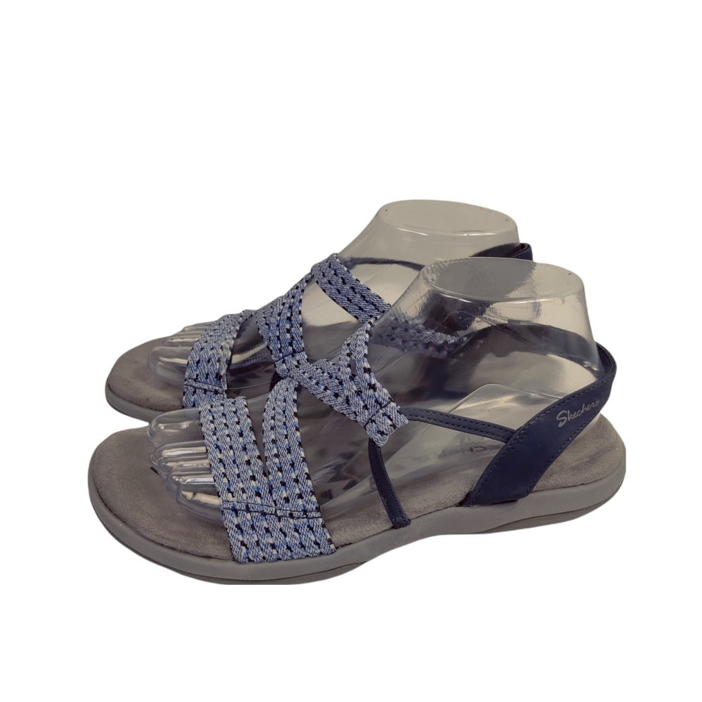 Sketchers memory foam elastic cord navy athletic sandals size 8
